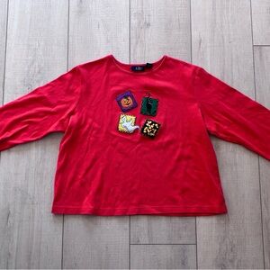 CB Casual Plus Vintage Red Festive Halloween Holiday Long Sleeve Top 1X